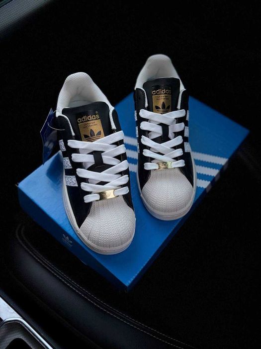 Adidas Superstar Black White жіночі кеди кросівки Адідас суперстар НАЛОЖКА