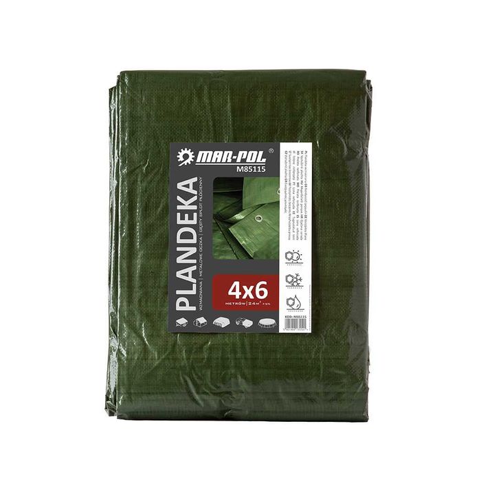 PLANDEKA 4x6m WZMACNIANA Gruba 120g Mocna UV+ Wodoodporna Płachta 6x4m