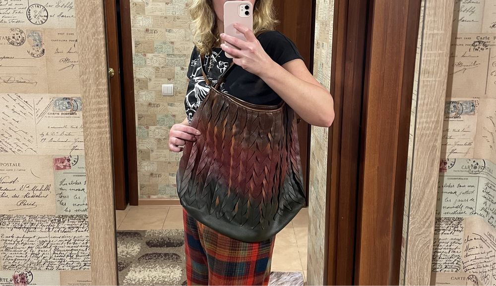 Сумка кожаная большая Бордо -коричневый-зеленый Одесса 900 грн