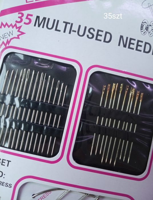 Igły do szycia ręcznego 35szt zestaw dla słabowidzących nowe