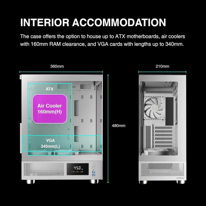 Корпус пк GAMDIAS Mid Tower ATX   з індикатором температури та з ARGB