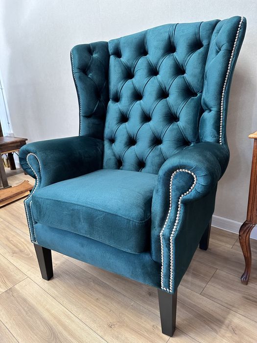 ŚLICZNY fotel uszak w stylu chesterfield w NOWEJ TKANINIE :)