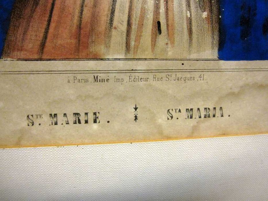 gravura colorida â mão Sec. XIX - Santa Maria -Paris Miné Imp. Editeur