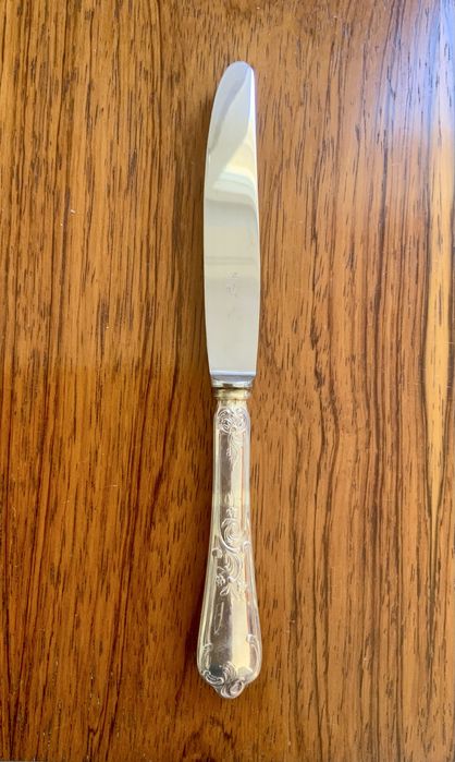 12 facas cabo banho de prata e folha inox francesas