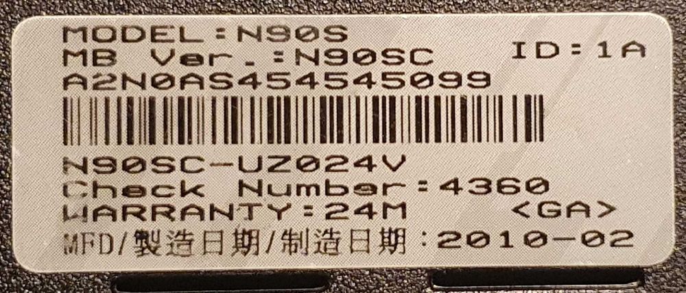 Laptop ASUS model N90S