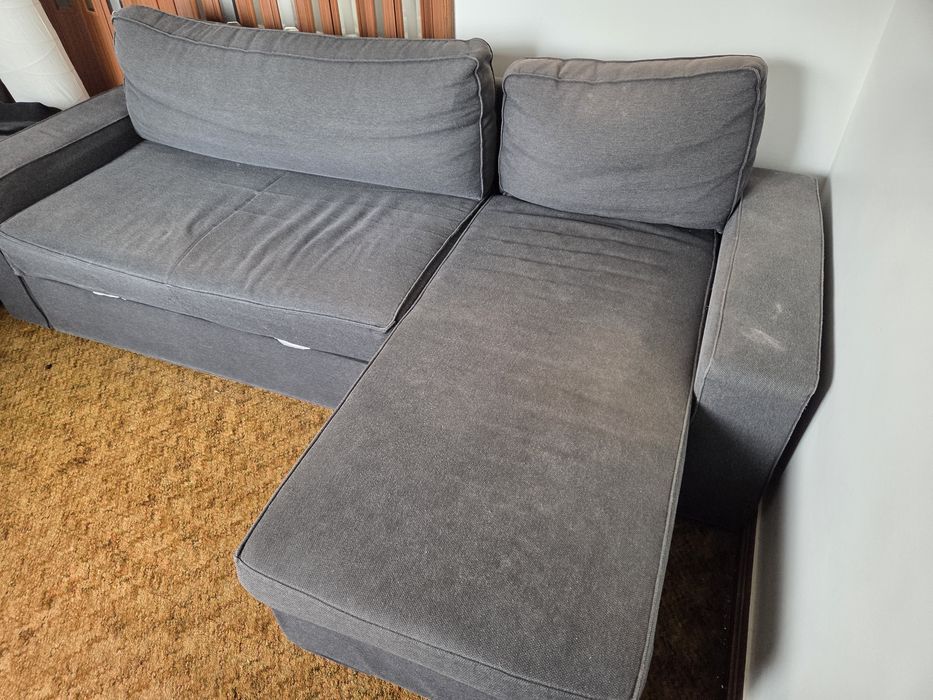 Sofá-cama de canto com chaise e arrumação – cinza escuro