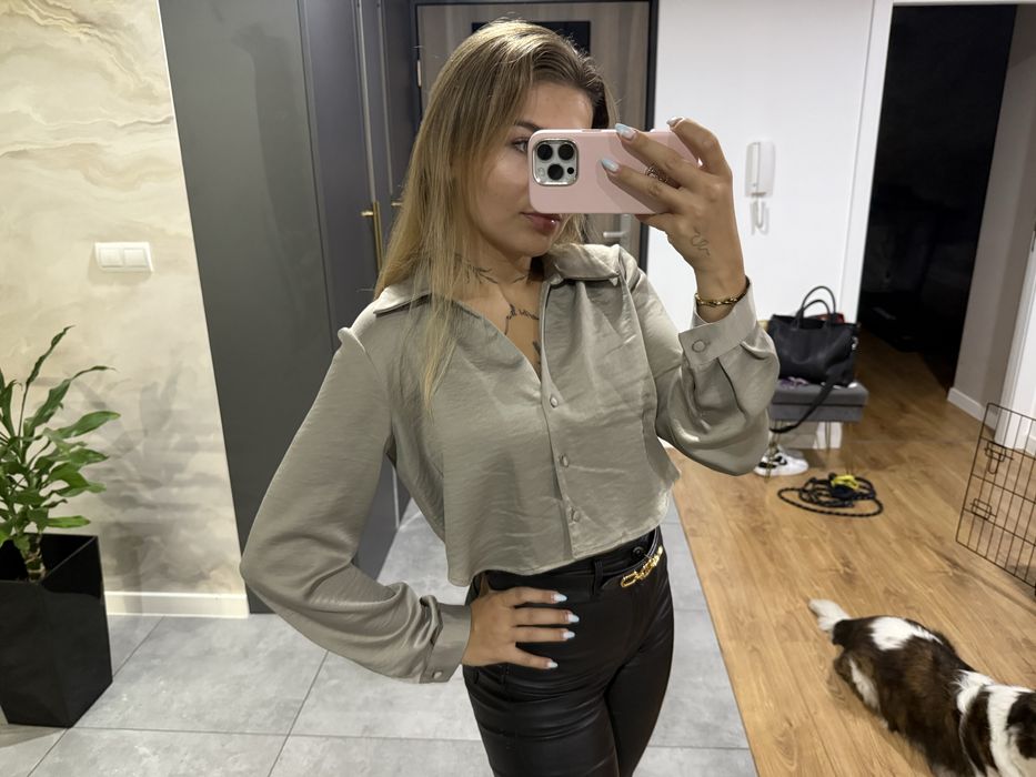 Koszula satynowa Zara khaki