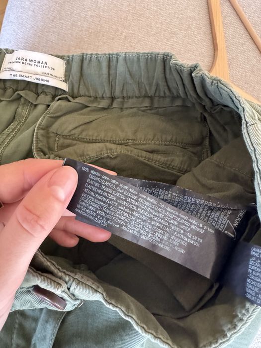 Zara jogger spodnie M 38 khaki z lampasem 100% bawełna