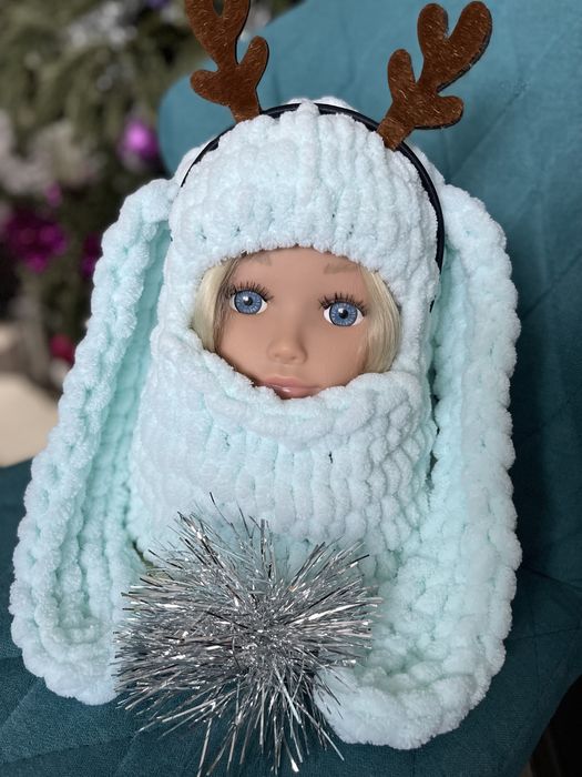 Балаклава шапка плюшевая с ушами зайчика,котика,мишки,детская/взрослая