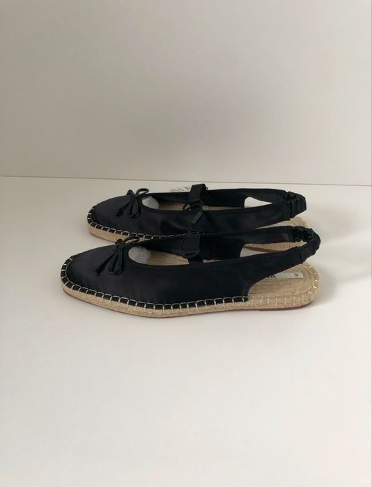Zara czarne satynowe espadryle baletki baleriny mary jane