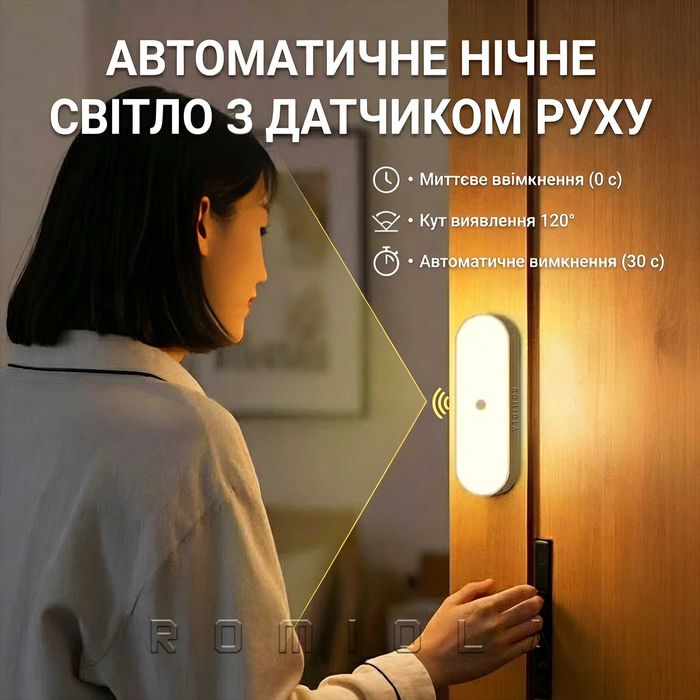 Акумуляторний LED нічник ⤵️ Бездротова індукційна лампа з датчиком, на магніті.