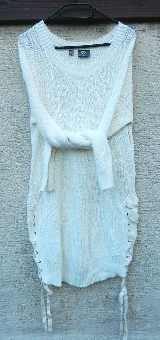 Biała ciążowa tunika dzianinowa, sweter bawełna 38