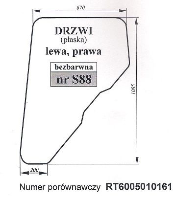 John Deere 3100, 3200,   Renault Ceres 65  70  75 - szyba S 88