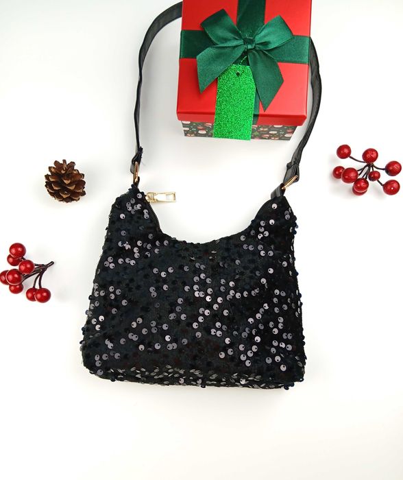 Nowa czarna mała cekinowa torebka damska na ramię Prezent