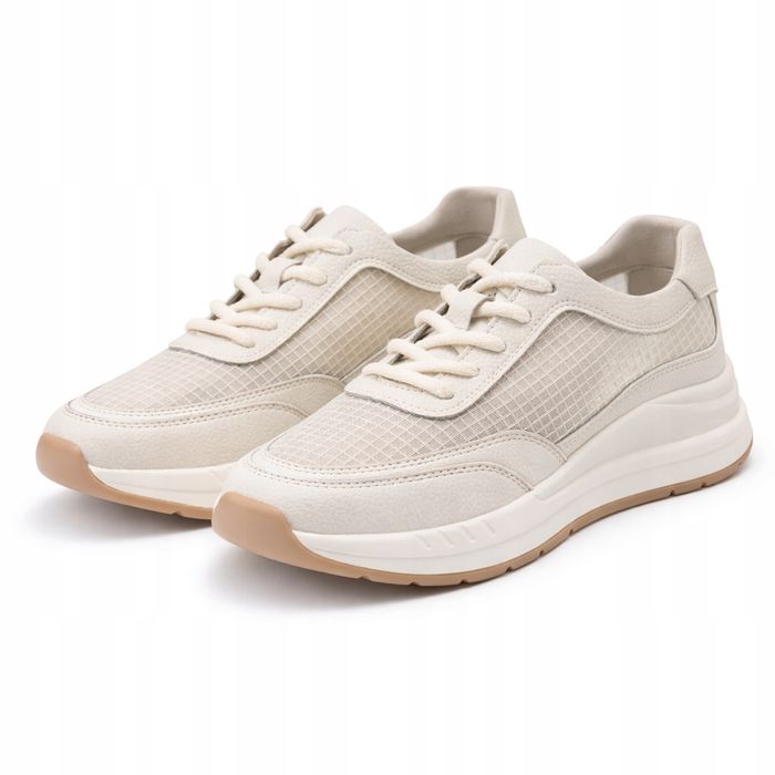 Damskie Sneakersy Białe Lekkie Siatkowe Buty z Wstawkami 38