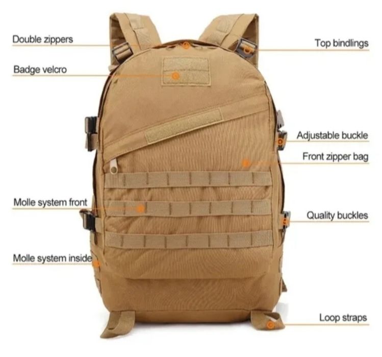 Mochilas tática, preta 50lt