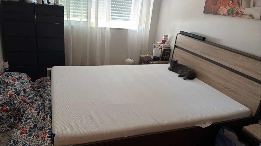 Cama e colchão e 2 mesas de cabeceira