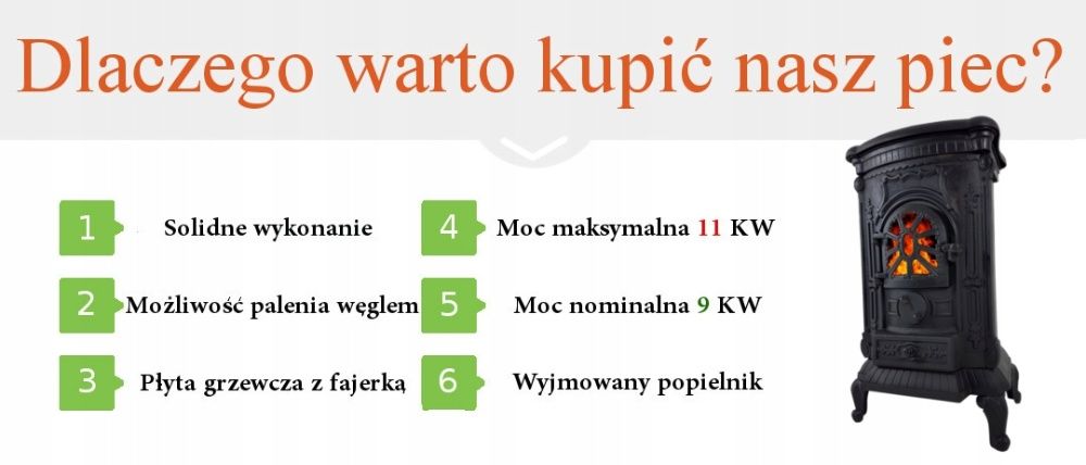 Kominek Piec Żeliwny Ingrid 11 kW Ambra Koza RURA