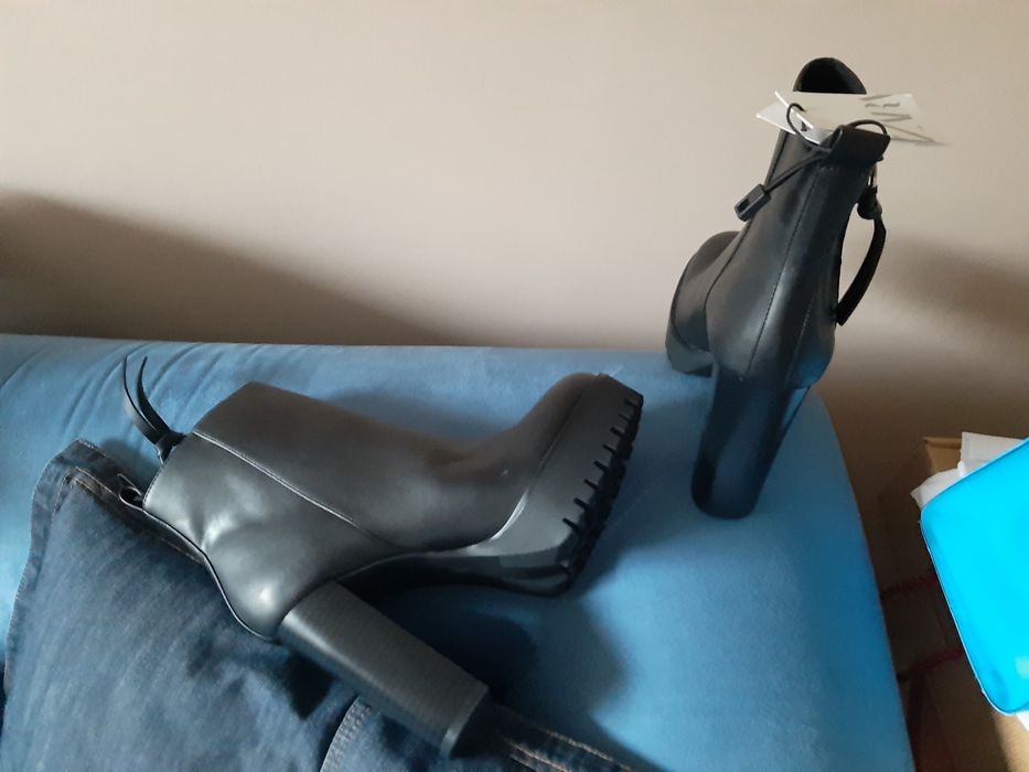 Kozaki botki zara 39 czarne damskie słupek buty jesień wysokie tkmaxx