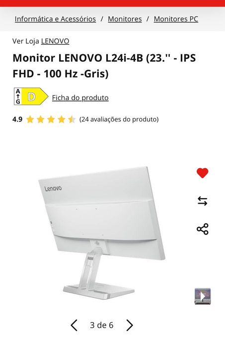 Monitor LENOVO L24i-4B (23.'' - IPS FHD - 100 Hz -Gris)