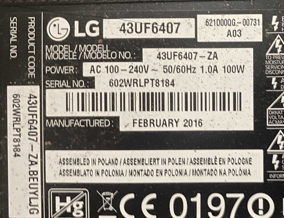 Peças TV LG 43UF6407 EAX66472.001 EAX66485.504 EBR81408.201 Testadas