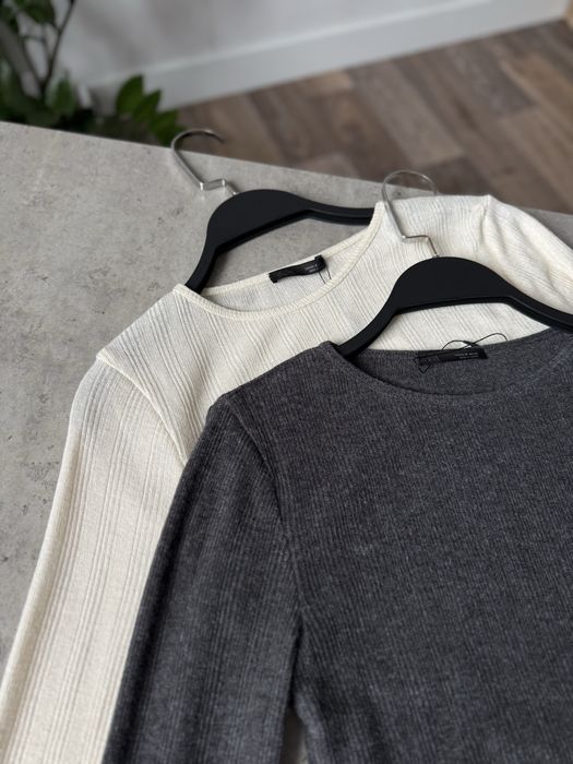 Лонг лонгслів на пальчик молочний zara s m / лонгслив
