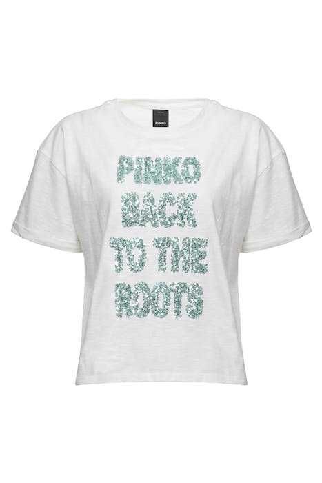 PINKO T-shirt oversize nadruk biały IVANOVIC M 38