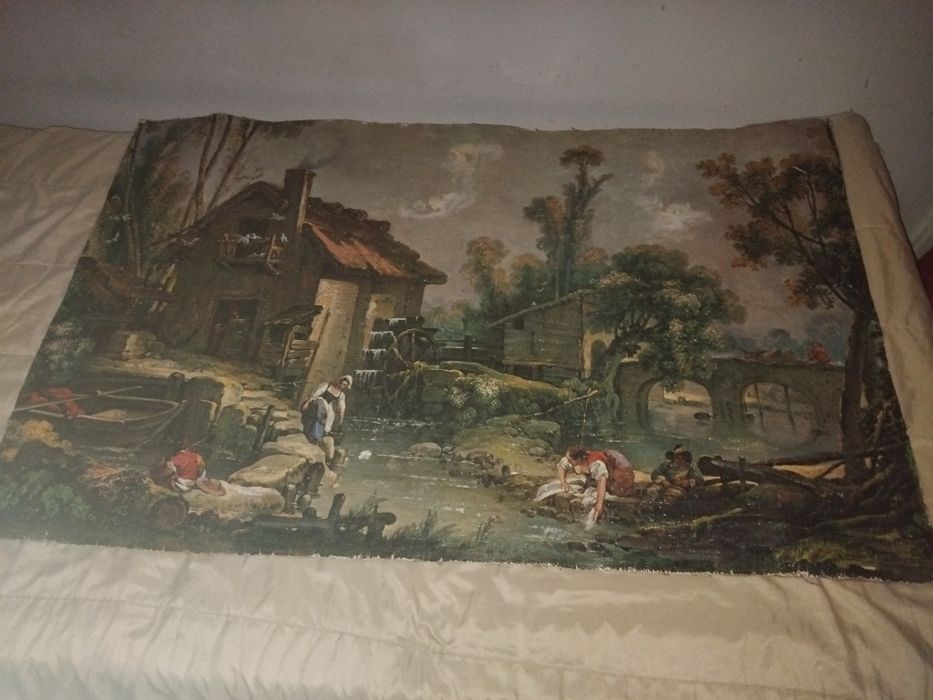 Quadro pintado em juta antigo
