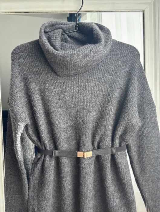 Sweter długi sukienka sweterkowa golf damski szary 36 Only