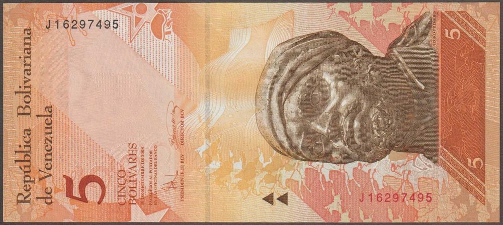 Wenezuela 5 bolivares - J - stan bankowy UNC