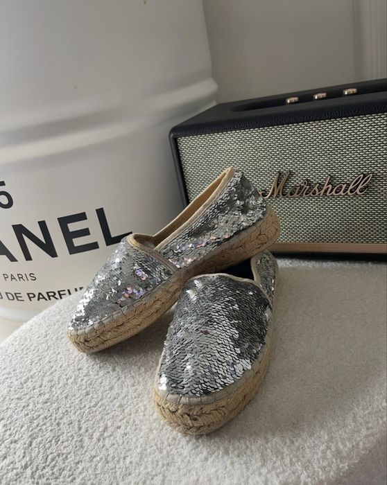 Espadryle cekiny dwustronne srebrne 37/38 lato wakacje