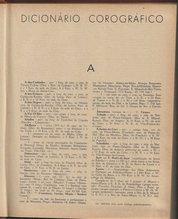 Dicionário Corográfico De Portugal Contemporâneo – 1944