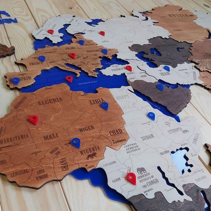 Інтерьерна Дерев'яна Мапа Світу. Подарунок дитині. Декор дитячої