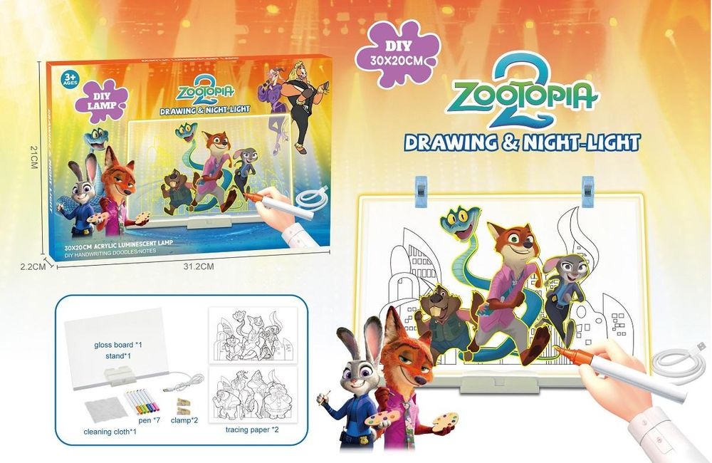 Tablica LED Zootopia 2 do Rysowania i Pisania DIY 30x20 cm