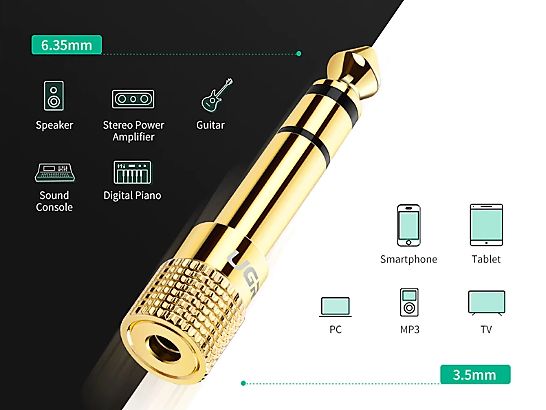 Перехідник 3.5 адаптер на 6.35/6.5 jack UGREEN аудіо адаптер mini jack аудио переходник