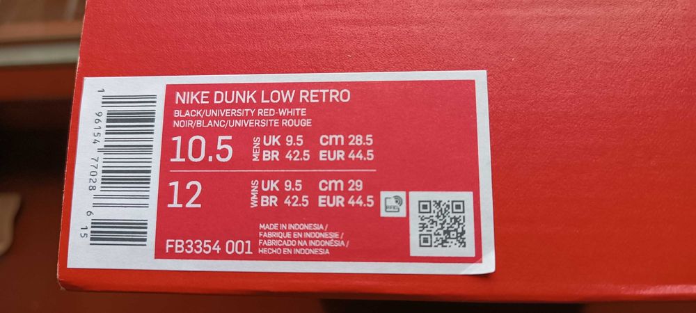 (r. 44,5- 28,5 cm) Nike Dunk Low Retro Red Swoosh Panda FB3354,-001