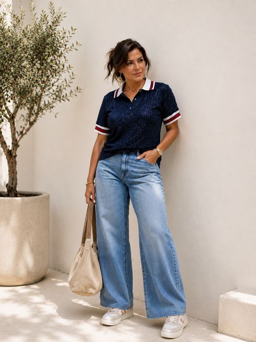 Polo de senhora azul marinho com lantejoulas T. L