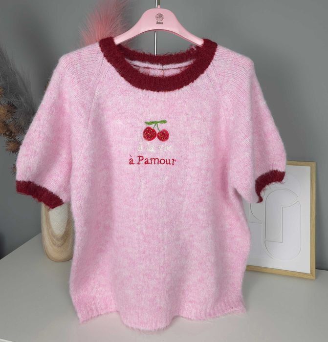 Azara sweter damski różowy wisienki hit viral bestseller