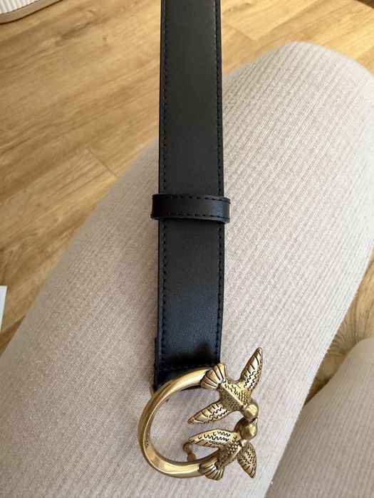 Skórzany czarny pasek Pinko