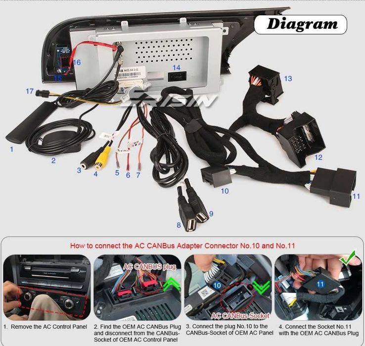 CarPlay Android Auto Radio FM RDS DAB+ Opcja Android Bluetooth YouTube Yanosik WiFi 4G MP3 MP4 GPS Audi A4 B8 A5
