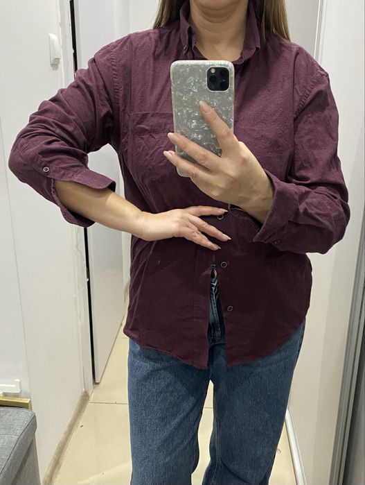 Bordowa flanelowa koszula Mark&Spencer m bawełna