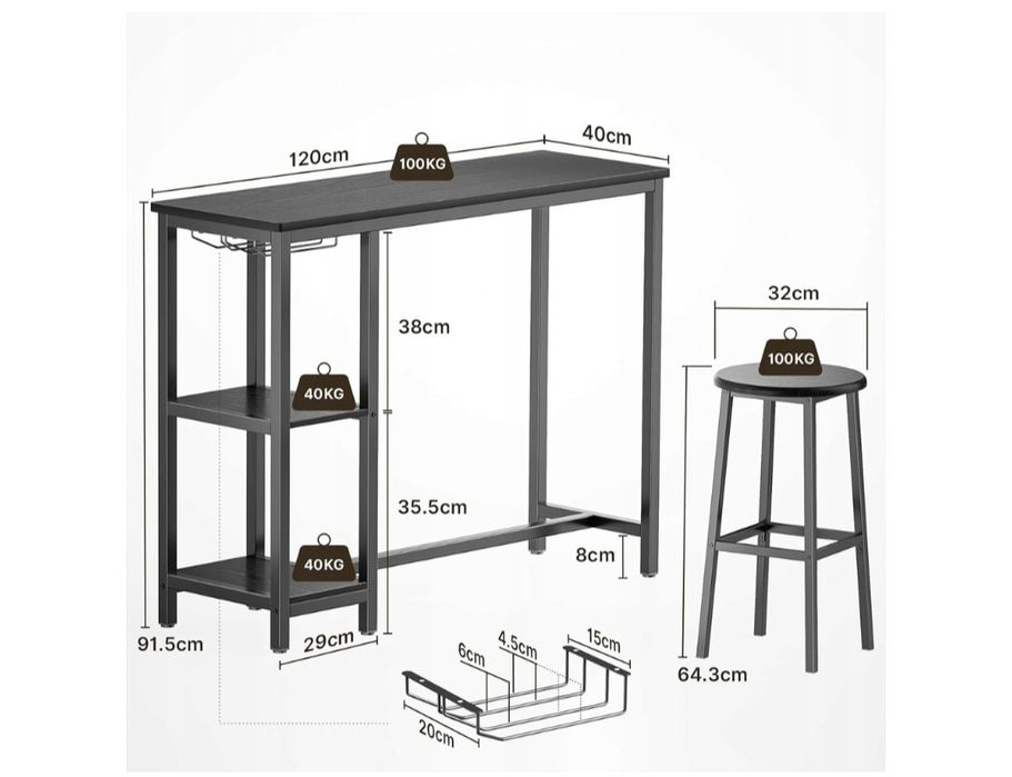 Stół barowy z dwoma krzesłami