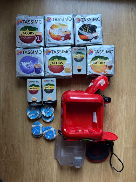 XXL Ekspres + Kawa Bosch Tassimo kapsułki duży zestaw AGD kawa Jacobs Milka Oreo czerwony