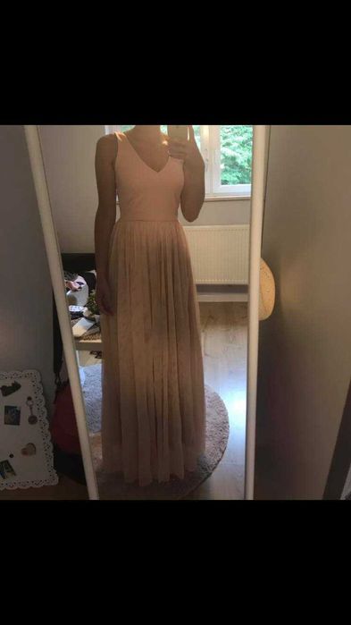 Sukienka z tiulem pudrowy róż/ morela rozmiar S