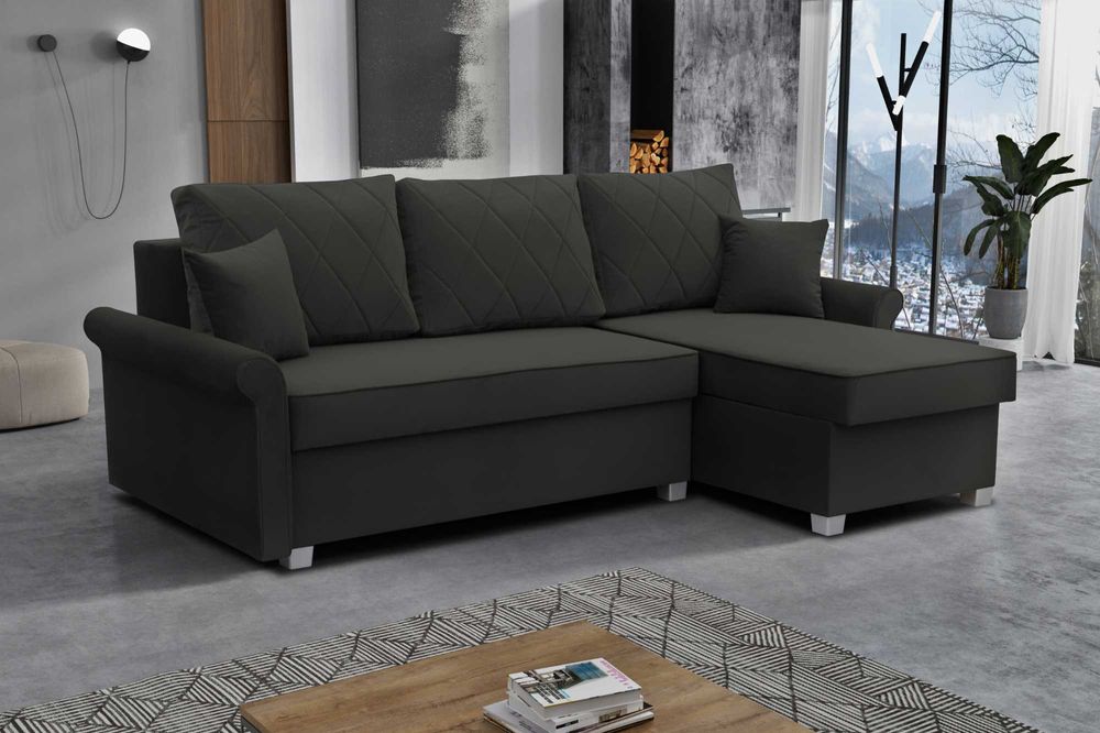 Narożnik tapicerowany CLEO z pikowanymi poduszkami - funkcja spania!