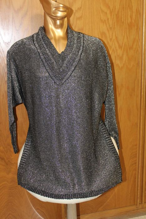 Shiny Knit Sweater with Side Slits, New Black Color