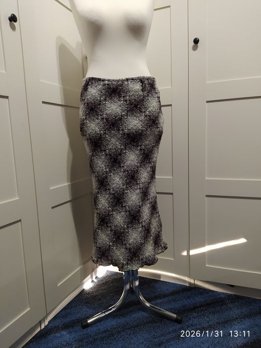 Spódnica midi zimowa gruba ciepła na gumce krata srebrna nitka  BraTex