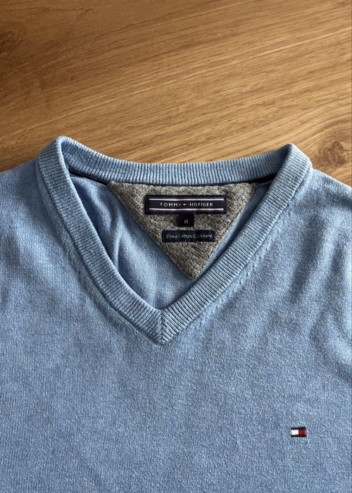 Niebieski sweter Tommy Hilfiger, M, dekolt karo