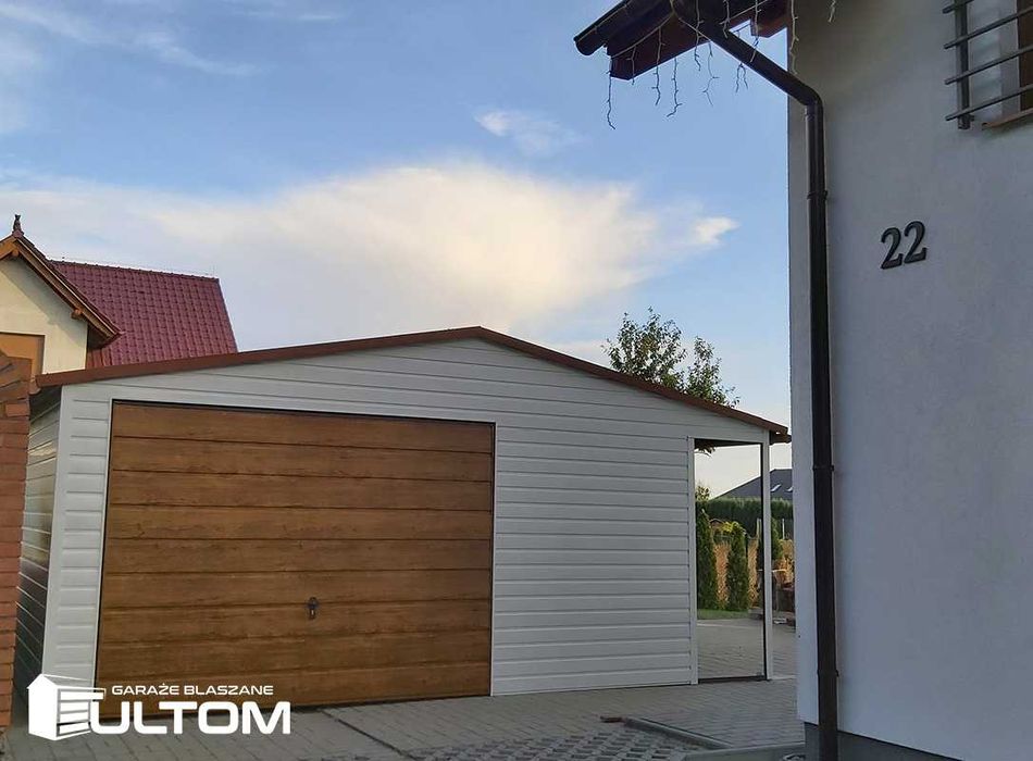 Garaż blaszany 4x6  dwuspadowy brama uchylna