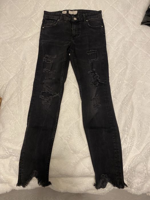 Spodnie Skinny mid rise Denim z dziurami - czarne